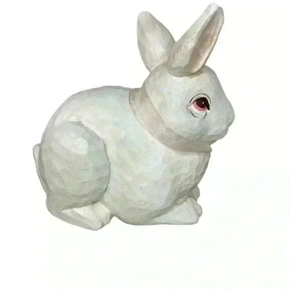 White Crackle Finish Bunny with Ribbon - Picture 3 of 10